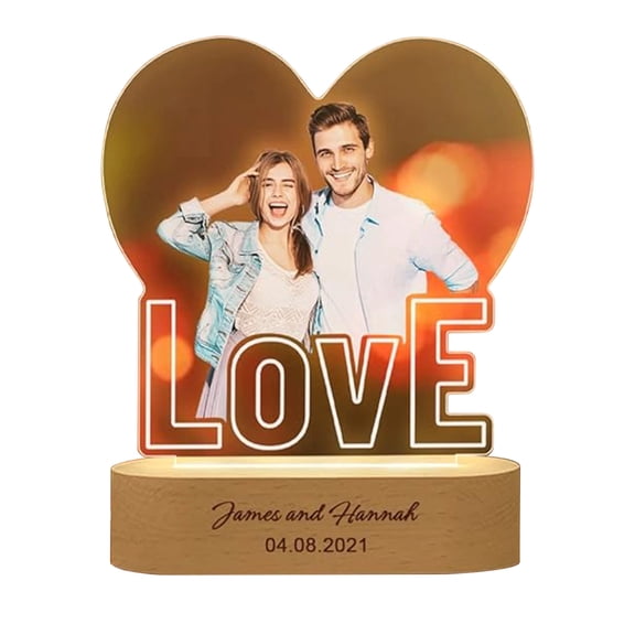 Cheapark Custom Acrylic Photo Night Light - Valentine's Day Wedding Anniversary Gift Birthday Gift for Couples Lovers Personaliz ed Ornament