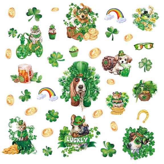Cheapark Cute Dog St. Patrick's Day Window Clings Themed Mall Window Display Decor