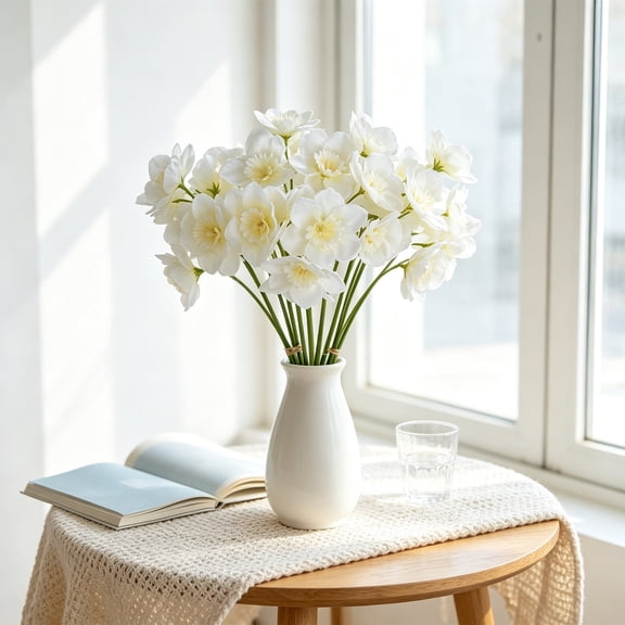 Cheapark Daffodil Flower Bouquet Artificial Floral Bunch 2 Pieces realistic flower bunch for vase tabletop living room home interior tabletop floral arrangement Gift