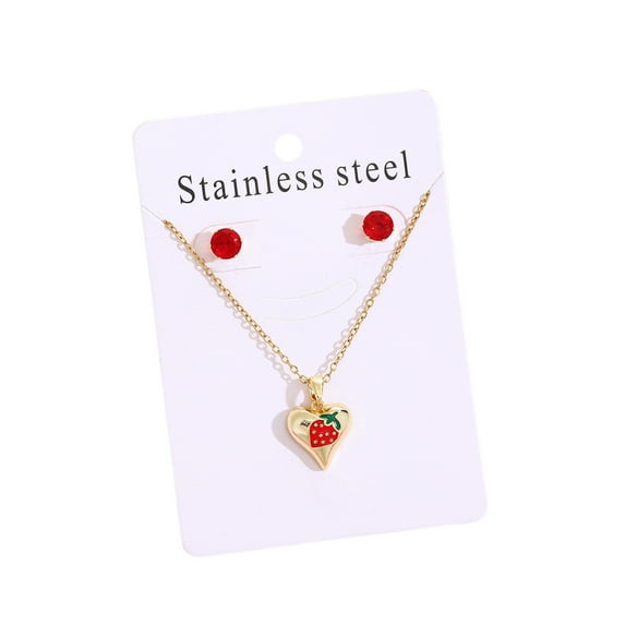 Cheapark Delicate Collarbone Necklace and Earrings Jewelry Set 304 Stainless Steel Gift Sparkling Sweet Design Valentine's Day T houghtful Gift for Her