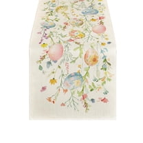 Cheapark Durable Linen Gift Easter Table Runner Spring-Themed Rabbits Eggs Design for Home Holiday Dinner Party Decorations