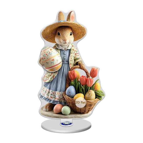 Cheapark Easter 2D Bunny and Egg Rotating Acrylic Decoration Spring Table Centerpiece with Spinning Base for Holiday Display