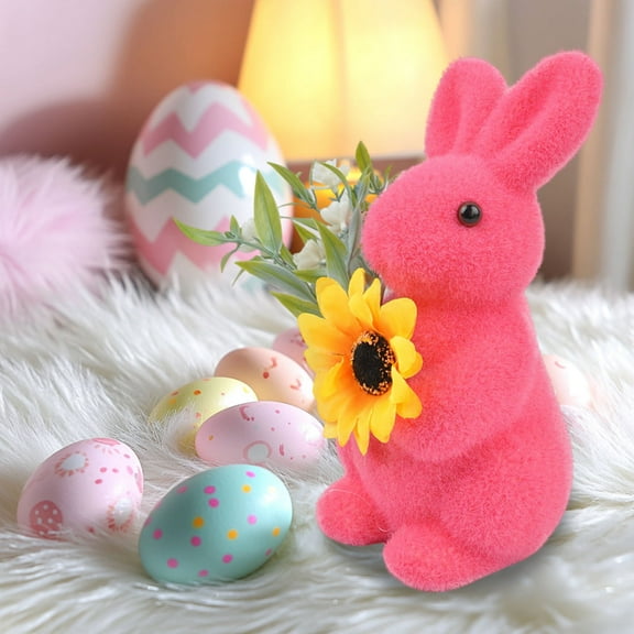 Cheapark Easter Artificial Moss Bunny Flocked Decorative Ornament, Spring Home Decor for Indoor Display