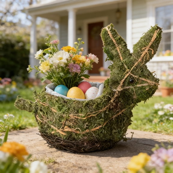 Cheapark Easter Bunny Planters Moss Grass Woven Flower Pots For Home Garden Balcony Indoor Easter Holiday Decoration