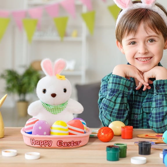 Cheapark Easter Bunny Plushie Set with Eggs Cute Stuffed Colorful Egg Toys Soft Easter Basket Stuffers Gift For All Ages Spring Decor for Party
