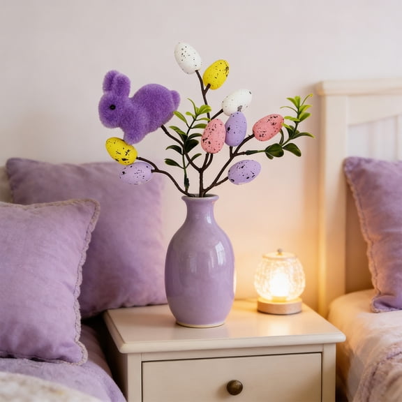 Cheapark Easter Floral Picks Bunny Egg Decorative Stems for Vase Filler Easter Home Party Table Centerpiece Decor