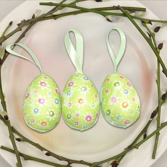 Cheapark Easter Foam Eggs Fabric Covered Hanging Decorations for Easter Celebration Home and Garden Festive Display Party Supplies