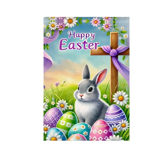 Cheapark Easter Garden Flag A Cute Spring Garden Flag With Double-sided Printing Featuring Bunnies Easter Eggs And Plants Suitable For Easter Decorations
