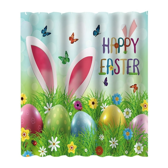 Cheapark Easter Shower Curtain Waterproof Bathroom Decor with Hooks No Punch Needed Spring Holiday Themed Fabric Partition Curtain
