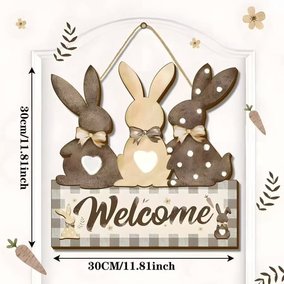 Cheapark Easter Spring Flowers Bunny Door Sign Holiday Wooden Hanging Plaque for Front Door Entryway and Home Decor