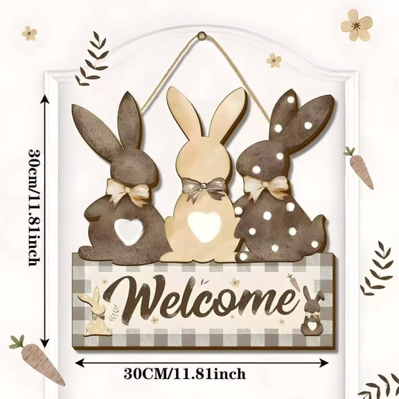 Cheapark Easter Spring Flowers Bunny Door Sign Holiday Wooden Hanging Plaque for Front Door Entryway and Home Decor