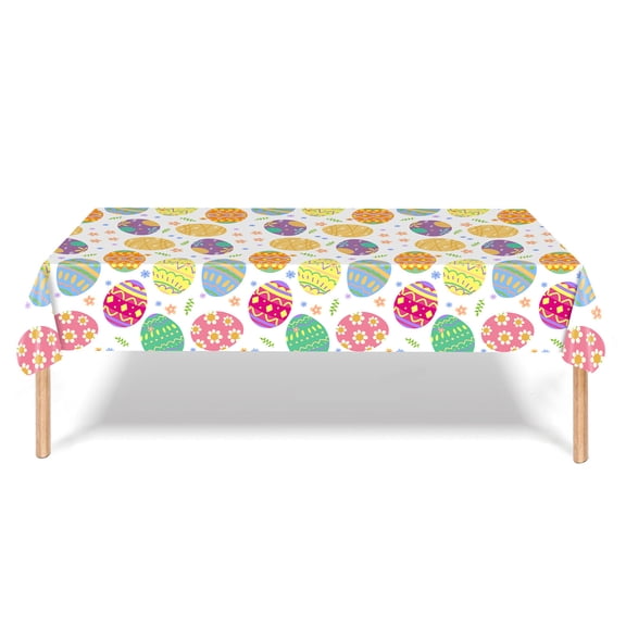 Cheapark Easter Theme Party Tablecloth with Rabbits and Egg Patterns Washable Fabric for Dining Table Spring Holiday Celebration