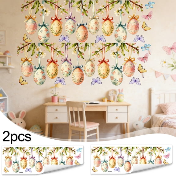 Cheapark Easter Wall Decals Cartoon Egg Floral Butterfly Stickers 2 Pack Self Adhesive For Living Room Bedroom Home Indoor Decor