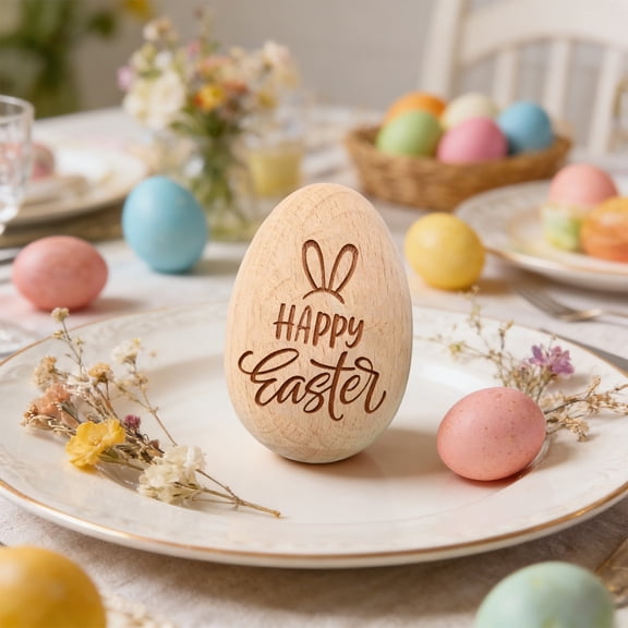 Cheapark Easter Wooden Egg Cartoon Bunny Carving Decoration For Indoor Outdoor And Office