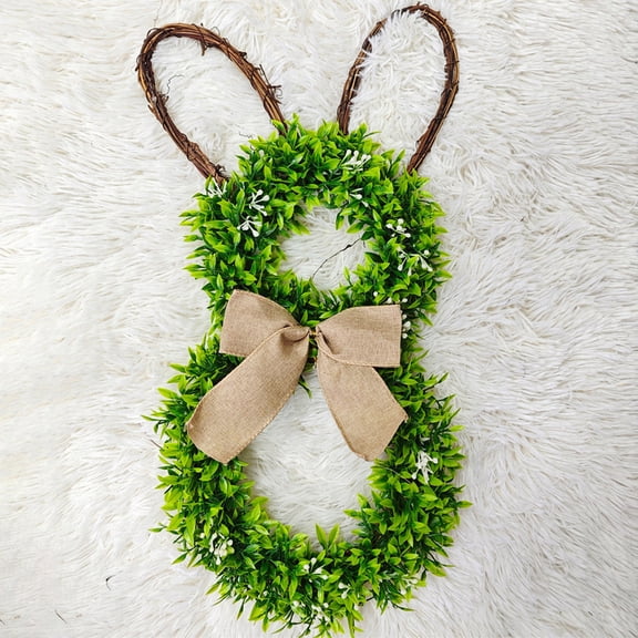 Cheapark Easter Wreath with Bunny Ears Door Hanging Vines Decor for Spring Holiday Entryway and Wall Decoration