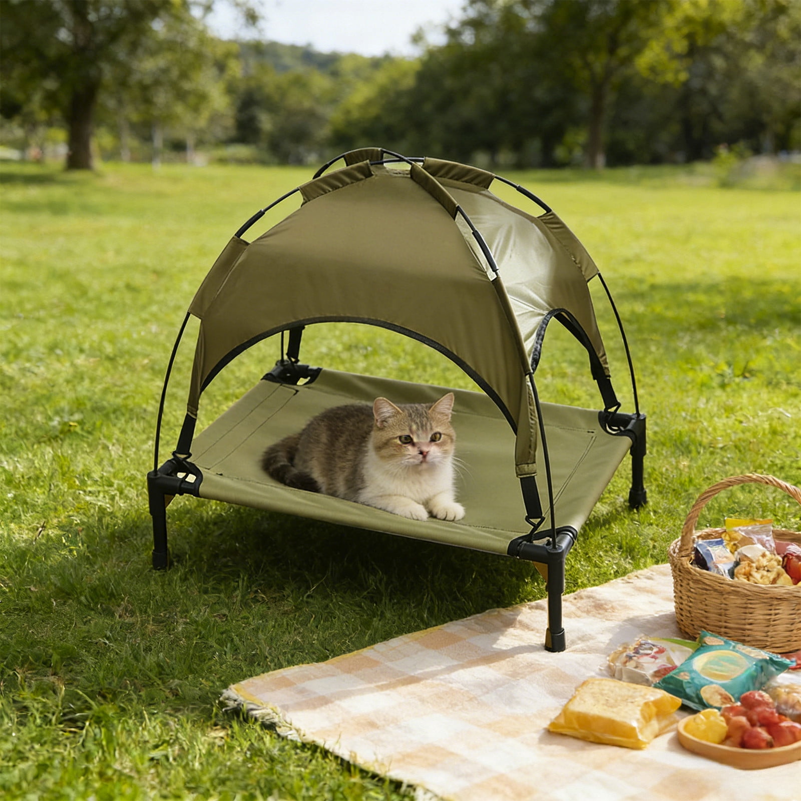 Cheapark Elevated Pet Bed Pet Cot With Canopy Waterproof Breathable Off Ground Sleeping Bed Tent For Indoor Outdoor Pet Use