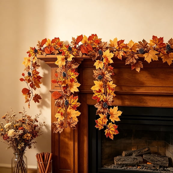 Cheapark Fall Maple Leaf Garland Artificial Pumpkin Vine Decor 78.7 Inch Harvest Thanksgiving Home Door Mantel Decor Gift