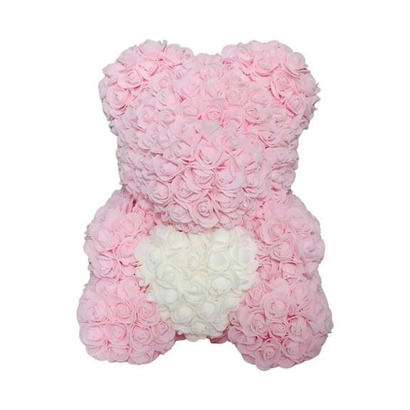Cheapark Faux Rose Bear with Heart 10 Inches Tall Artificial Flower Gift Teddy Bear for Valentines Day Gift Anniversary Home Decor
