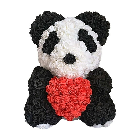 Cheapark Faux Rose Bear with Heart 10 Inches Tall Artificial Flower Gift Teddy Bear for Valentines Day Gift Anniversary Home Decor