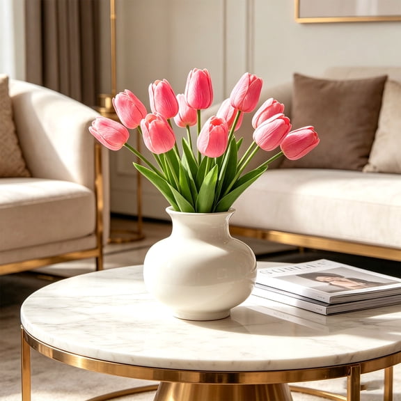 Cheapark Faux Tulip Stem PU Artificial Bloom Mini Floral Decor for Wedding Photography Gathering Spring Household Accent Piece