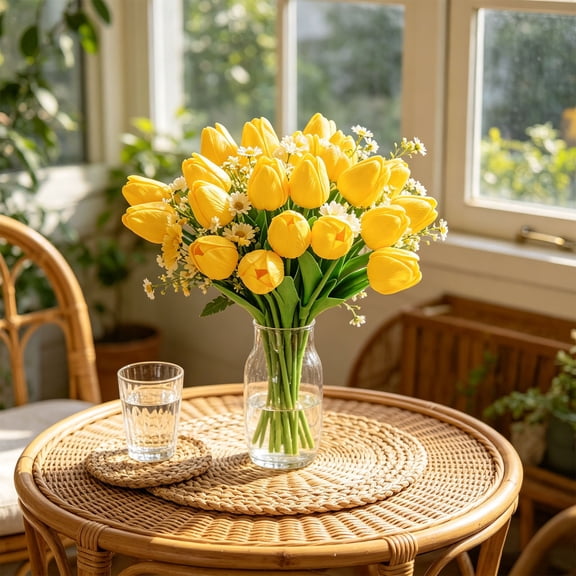 Cheapark Faux Tulip Stem PU Artificial Bloom Mini Floral Decor for Wedding Photography Gathering Spring Household Accent Piece