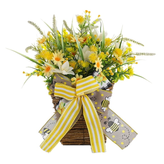 Cheapark Festival Spring Floral Wreath With Small Bow Hanging Ornament For Home Front Door And Holiday Decoration Props