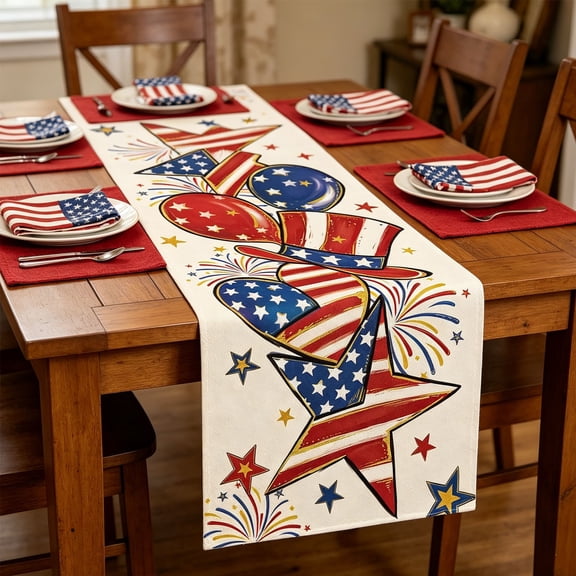 Cheapark Five Point Star Table Runner Patriotic Fabric Cover Red White Blue Matching Set for Dining Banquet 4th of July Independence Day Summer Holiday Home Table Arrangement Gift