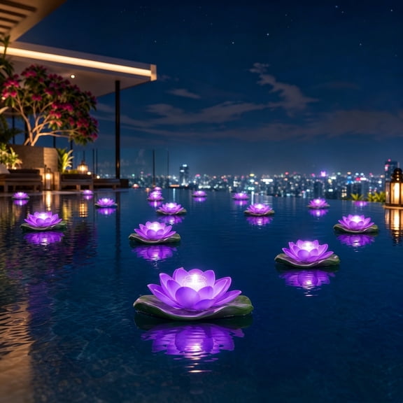 Cheapark Floating Lotus Light Pool Water Floating Lamp for Swimming Pool Pond Waterproof Reusable Outdoor Garden Decor Gift