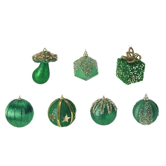 Cheapark Flocked Dark Green Christmas Balls - Hanging Ornaments For Xmas Tree, Festive Decor For Home Holiday Setup