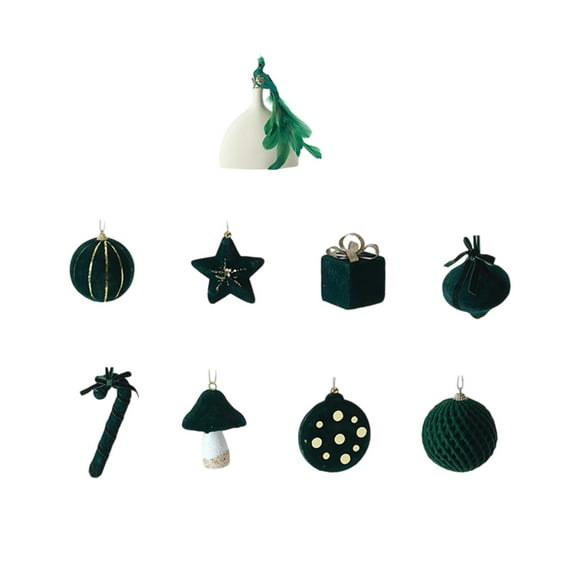 Cheapark Flocked Dark Green Christmas Balls - Hanging Ornaments For Xmas Tree, Festive Decor For Home Holiday Setup