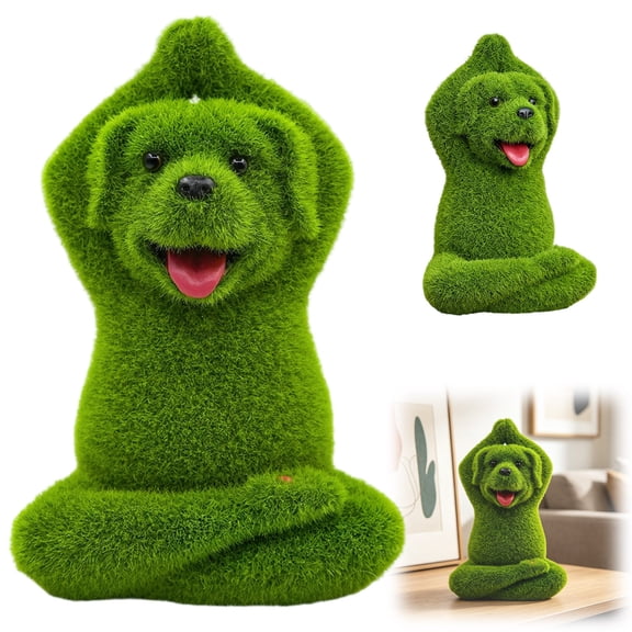 Cheapark Flocked Dog Yard Statue Resin Yoga Animal Sculpture for Garden Balcony Creative Outdoor Courtyard Daily Art Ornament Gift