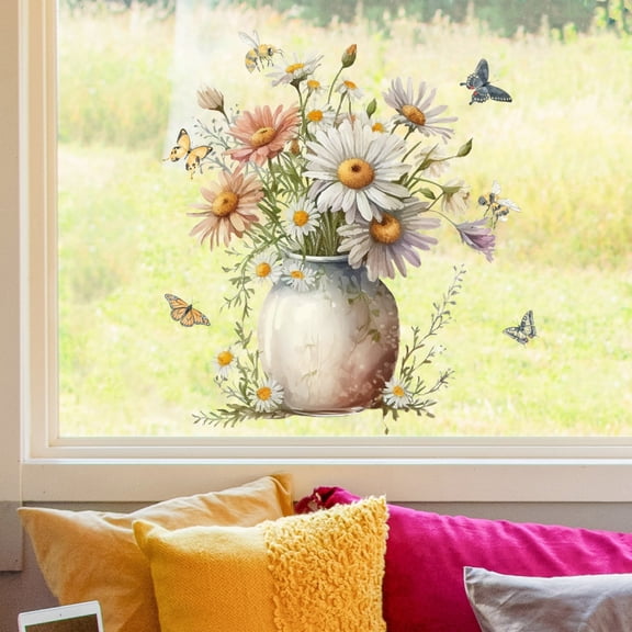 Cheapark Floral Wall Decal Removable Vase Pattern Art Sticker for Living Room Dining Room Bathroom Soft Household Wall Decor