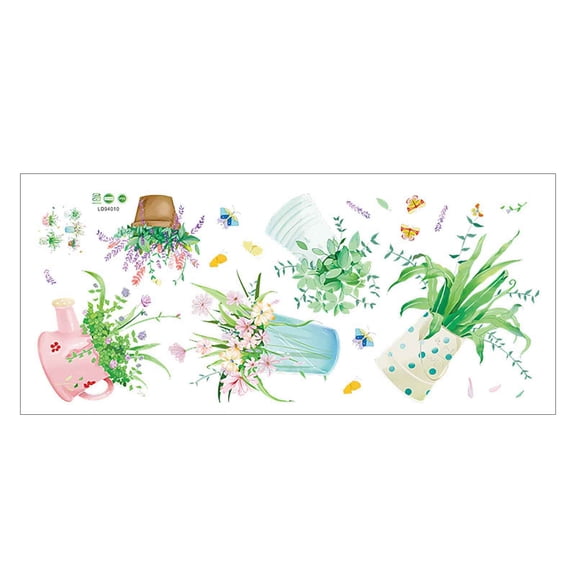 Cheapark Fresh Flowers Green Plants Potted Wall Stickers Self Adhesive Decal For Bedroom Living Room Porch And Home Decor