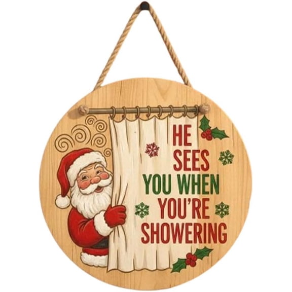 Cheapark Funny "Santa Surveillance Squad" Christmas Door Sign - Wooden Hanging Decor, Merry Xmas Accent for Front Door