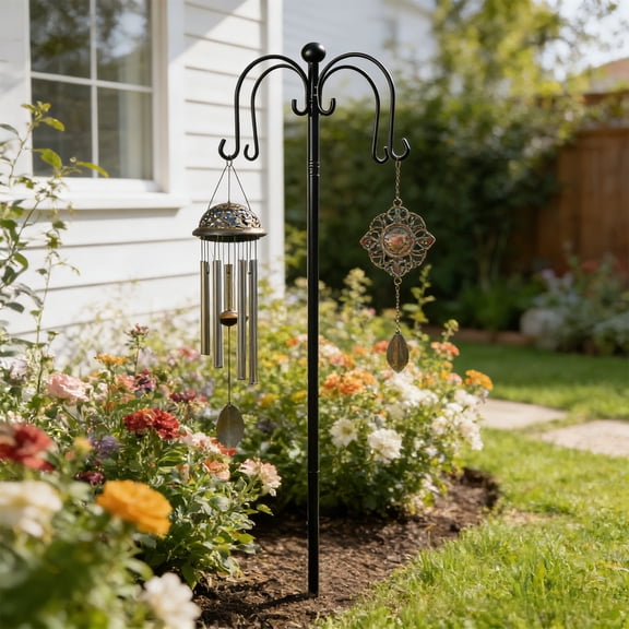 Cheapark Garden Shepherds Hook Dual Hanger Rack,stable metal rod double hook design,patio potted lamp hanging multi functional outdoor courtyard gardening bracket