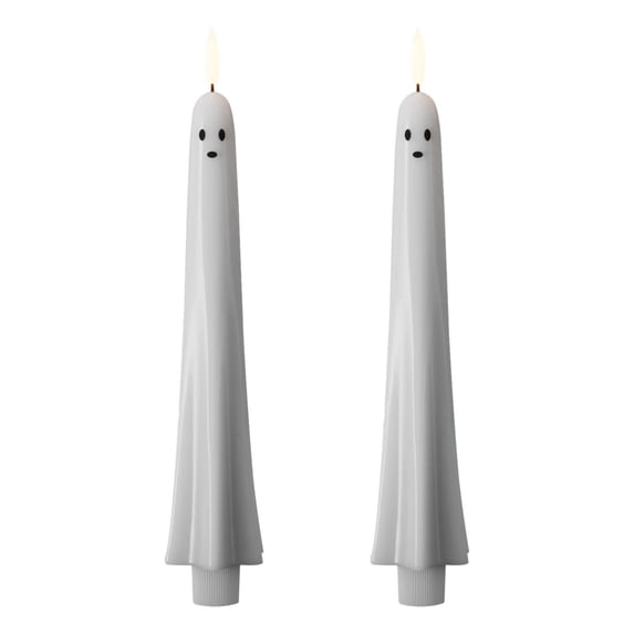Cheapark Ghost Shaped Flameless Taper LED Candles, Table Mantel Window Indoor Decor, Halloween Spooky White Battery Operated Candles with Remote Timer, 2 PCS Ghost Candles
