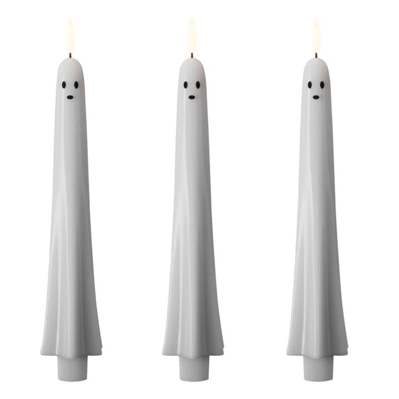 Cheapark Ghost Shaped Flameless Taper LED Candles, Table Mantel Window Indoor Decor, Halloween Spooky White Battery Operated Candles with Remote Timer, 3 PCS Ghost Candles