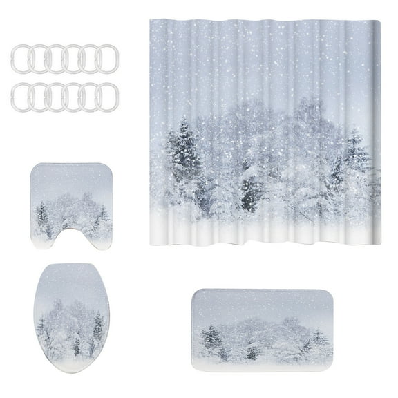 Cheapark Gift Christmas Shower Curtain, Santa Print Background Cloth, Water-Repellent Fabric, Bathroom Set Decor For Christmas Festive Vibe