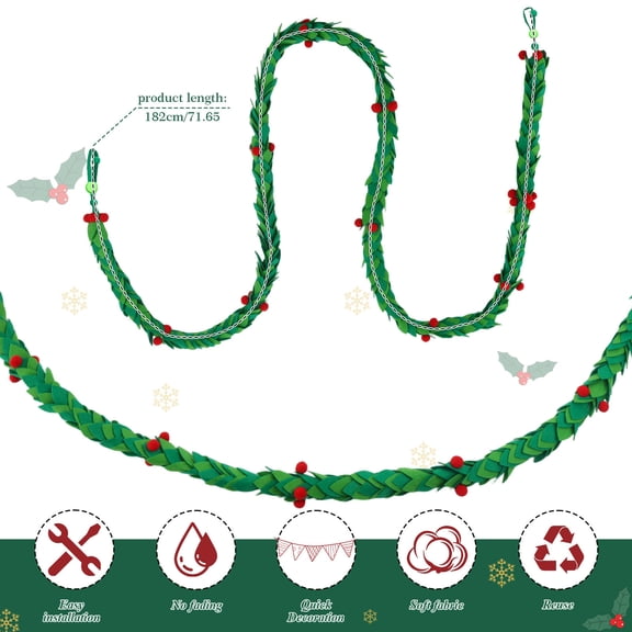 Cheapark Gift Felt Berry & Pines Rope Swag - Realistic Christmas Garland, Festive Decor for Windows, Doors & Mantel Displays