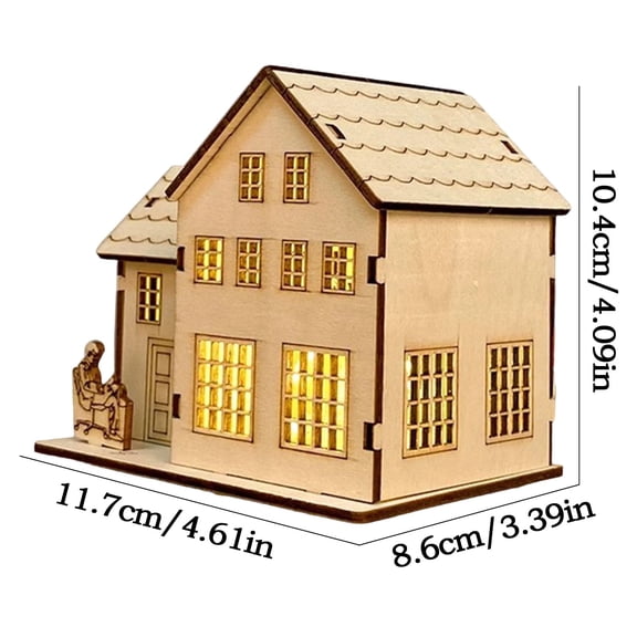 Cheapark Gift Light-Up Handmade Wooden Christmas Village Houses - Crafted Miniature Homes, Cozy Illumination for Tabletop Holiday Decor