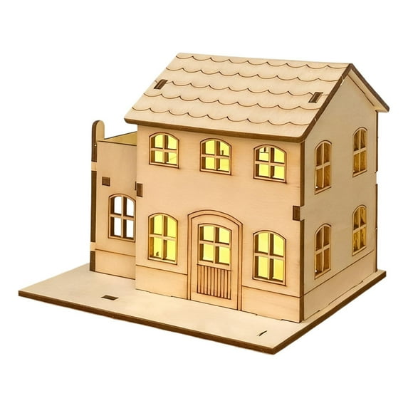 Cheapark Gift Light-Up Handmade Wooden Christmas Village Houses - Crafted Miniature Homes, Warm Glow for Tabletop Holiday Decor