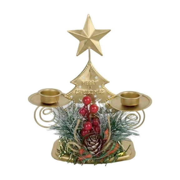 Cheapark Golden Iron Christmas Double Candlestick - Metallic Design - Window & Desktop Decoration For Christmas Holiday Home Decor & Festive Ambiance