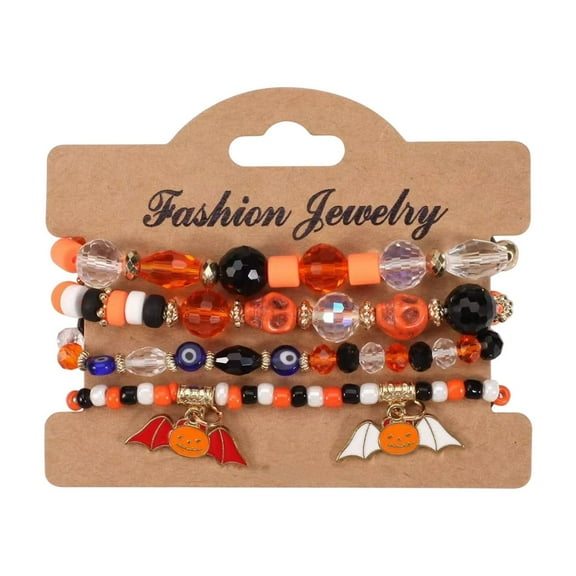 Cheapark Gothic Layered Beaded Bracelets Set With Spooky Ghost Araneid Pumpkin Design For Halloween Accessories Stackable Stretch Jewelry Gifts