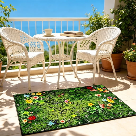 Cheapark Grass Field Art Printed Decorative Non Slip Indoor Household Entrance Rug Gift