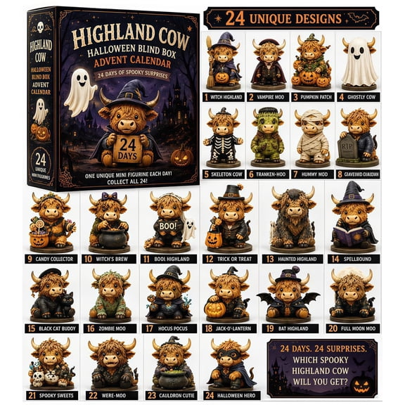 Cheapark Halloween Highland Cow 24 Day Countdown Calendar for Home Desk Tabletop Holiday Advent Decor Festive Countdown Decoration Gift