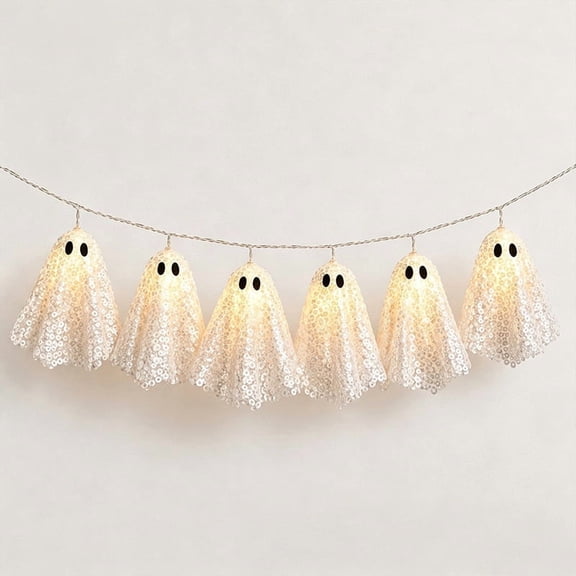 Cheapark Halloween Sequin Ghost Light Glitter Specter Lamp Set 10 LED for Tabletop Shelf Wall Party Spooky Festive Decor Gift