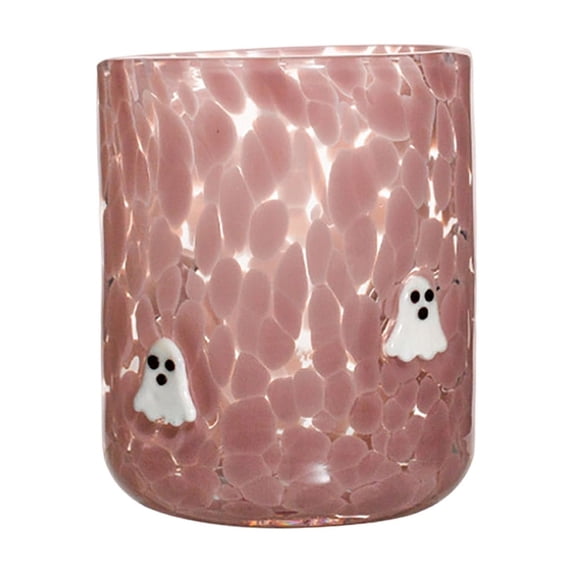 Cheapark Halloween Snake Pattern Glass Tumbler, Thick Marbled Crystal Drinking Cup, Dining Table Bar Home Decor Vessel, Pink Speckled Open Top Beverage Glass Single Cup