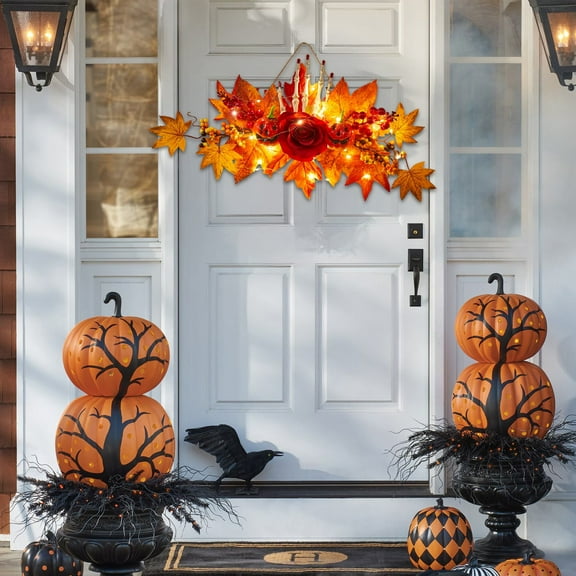 Cheapark Halloween Wreath Ghost Festival Decoration, Maple Leaf Pumpkin Wall Hanging, Harvest Scene Arrangement, Door Festive Ornament