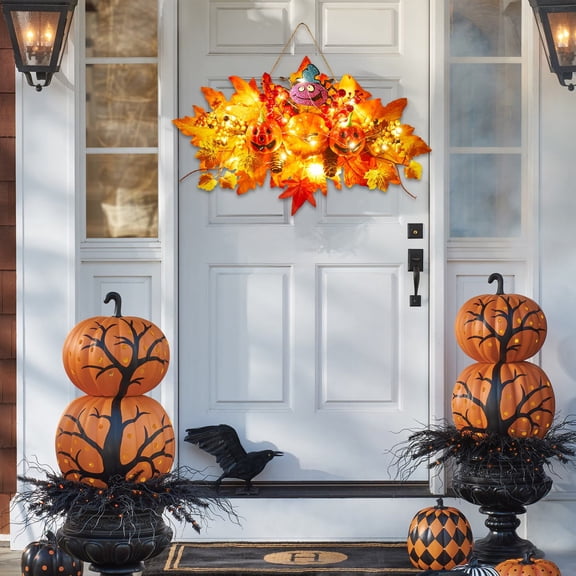 Cheapark Halloween Wreath Ghost Festival Decoration, Maple Leaf Pumpkin Wall Hanging, Harvest Scene Arrangement, Door Festive Ornament