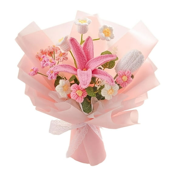 Cheapark Handmade Crochet Flowers Bouquet Knitted Artificial Flower Arrangement for Valentines Day Birthday Wedding and Home Decor Gifts
